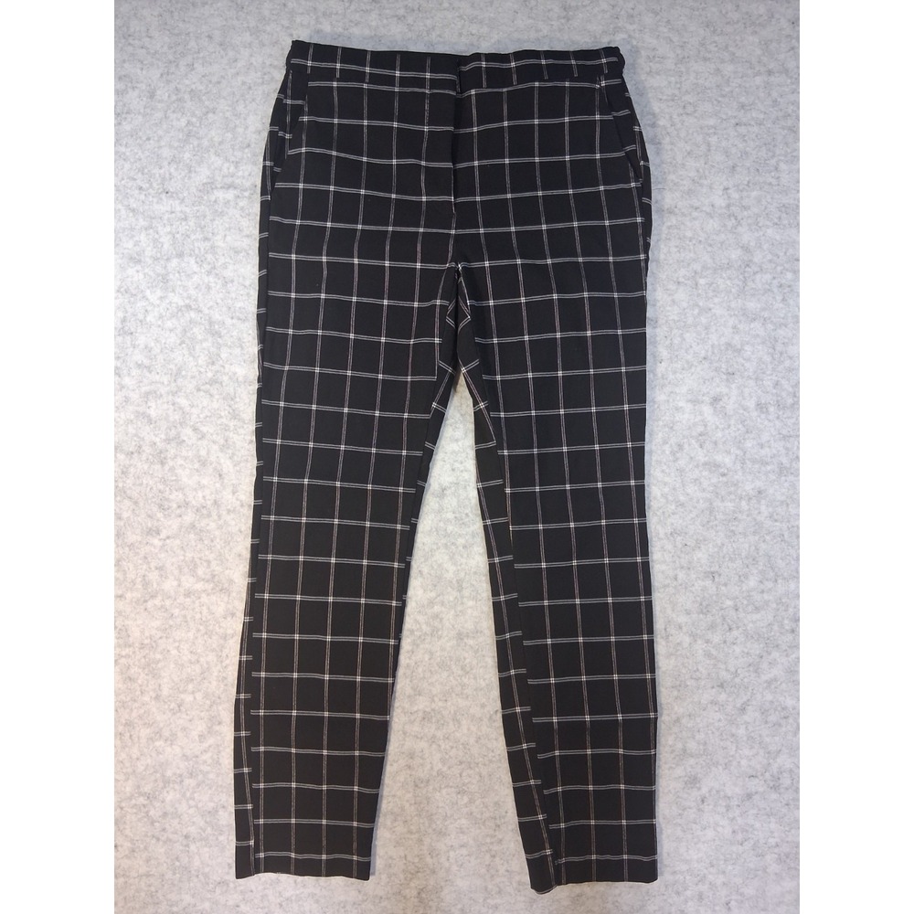 Zara Windowpane Check Trousers L Black White Plaid Ankle Career Stretch Pants